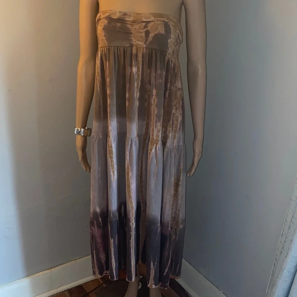 Hale Bob Strapless Backless Tie-Dye Maxi Dress in Taupe and Deep Plum - Picture 1 of 8